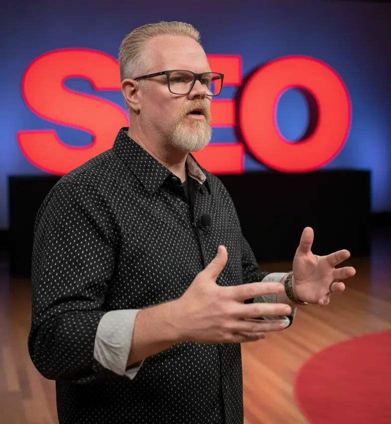 Jason Jennings delivering a lecture on SEO strategies to a live audience